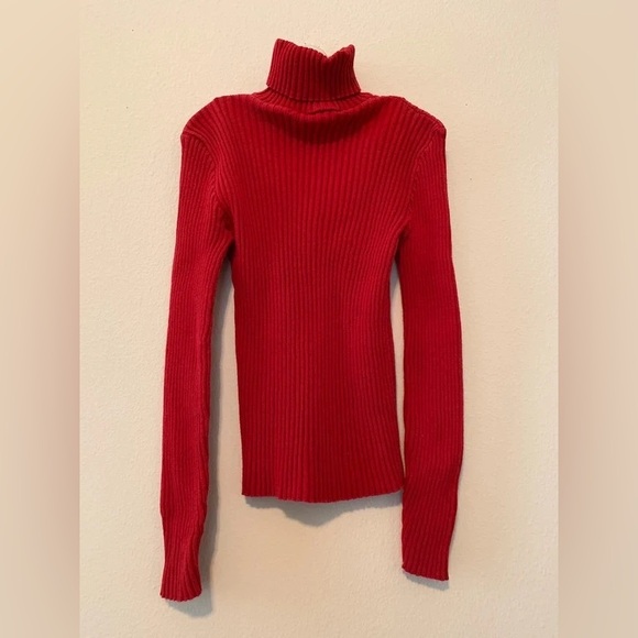 Red Ribbed Turtleneck - Picture 2 of 13